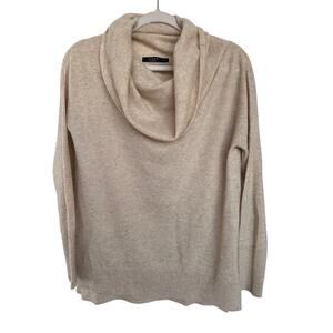 Lusso Desiree Cashmere Cowl Neck Tunic Sweater Tan Relaxed Fit Small